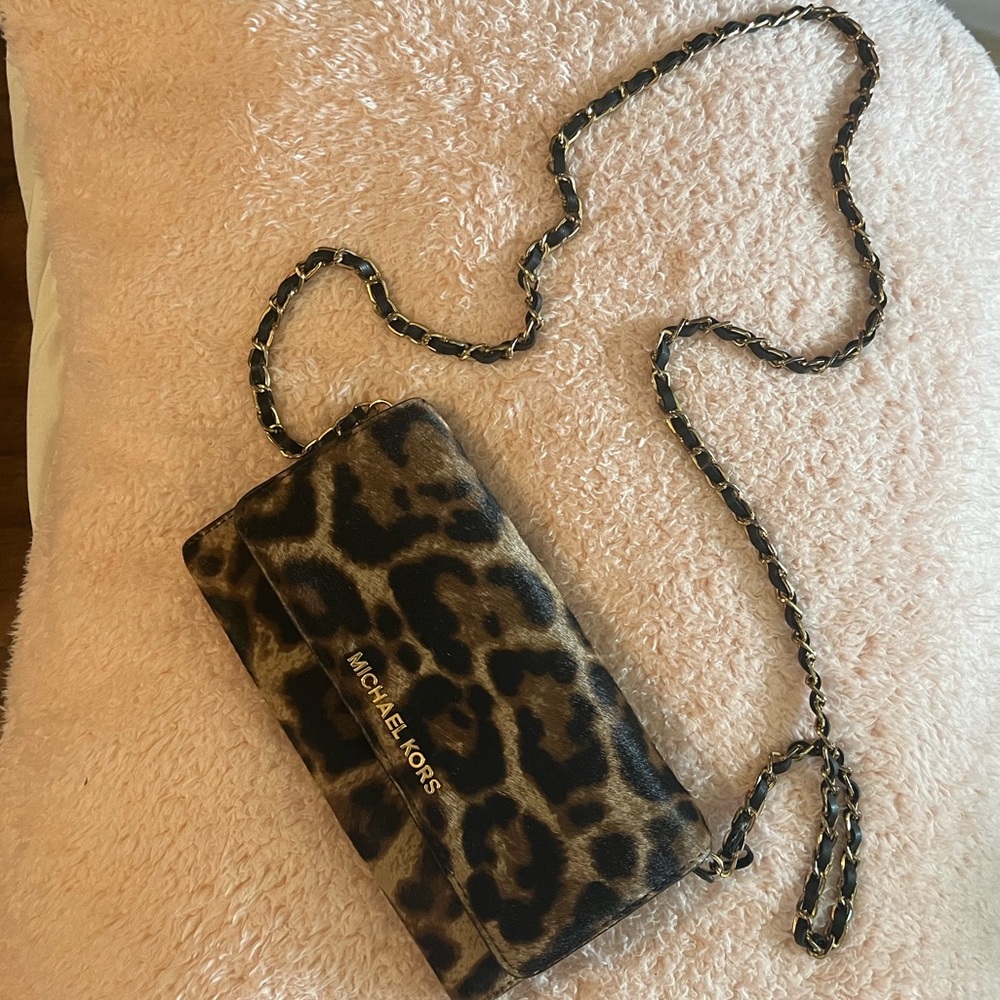 MK cheetah faux fur purse